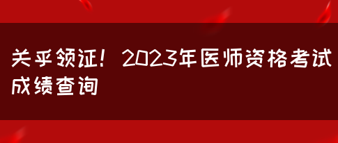 关乎领证！2023年医师资格考试成绩查询